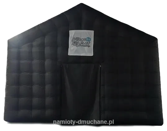 Czarny namiot dmuchany z nadrukiem logo klienta